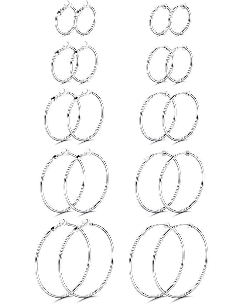 10 Pairs Clip On Hoop Earrings Stainless Steel Clip On Earrings for Women No Piercing Fake Hoop Earrings Spring Hoop Earrings...