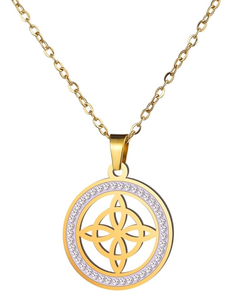 Rhinestone Witches Knot Necklace Stainless Steel Celtic Knot Pendant Amulet Jewelry for Women Witches Knot 3 - Gold $9.71 Nec...