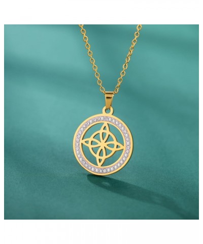 Rhinestone Witches Knot Necklace Stainless Steel Celtic Knot Pendant Amulet Jewelry for Women Witches Knot 3 - Gold $9.71 Nec...