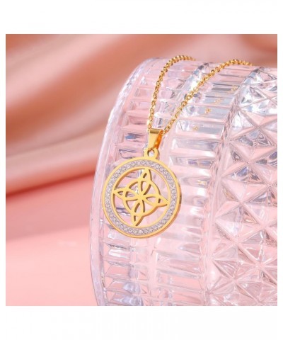 Rhinestone Witches Knot Necklace Stainless Steel Celtic Knot Pendant Amulet Jewelry for Women Witches Knot 3 - Gold $9.71 Nec...