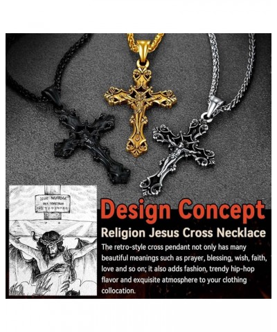 Cross Necklace for Men, Christian Crucifix Protection Amulet Pendant Necklace Stainless Steel Jewelry for Women 07. Jesus-Bla...