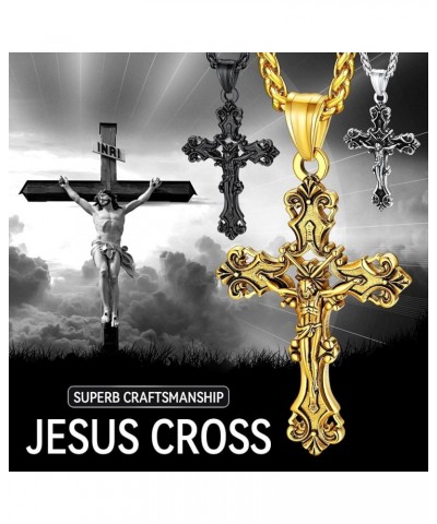 Cross Necklace for Men, Christian Crucifix Protection Amulet Pendant Necklace Stainless Steel Jewelry for Women 07. Jesus-Bla...