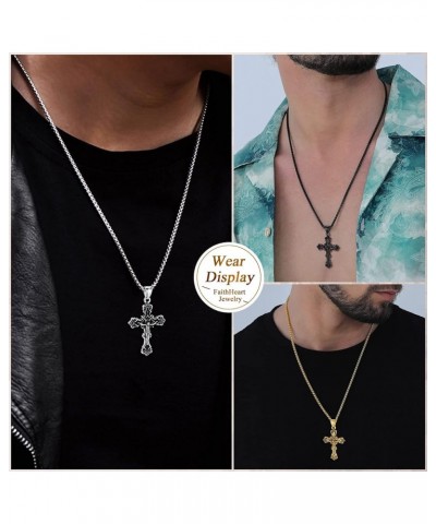 Cross Necklace for Men, Christian Crucifix Protection Amulet Pendant Necklace Stainless Steel Jewelry for Women 07. Jesus-Bla...