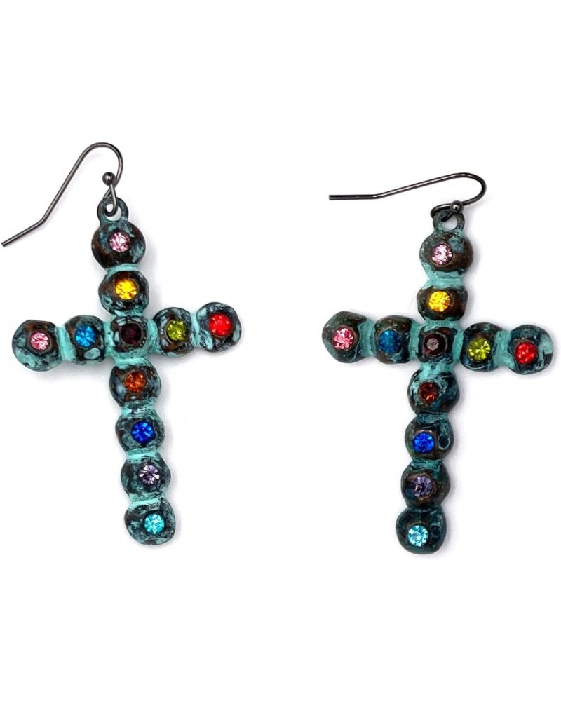 Dual Pistol Bullet Pair Studded Earrings Z Patina Rhinestone Cross $14.44 Earrings