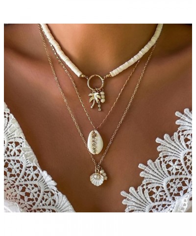 3 Pcs Puka Shell Necklace for Women Girls Cowrie Shell Necklace with Coco Tree Seashell Pearl Pendant Chocker Necklace Set Je...