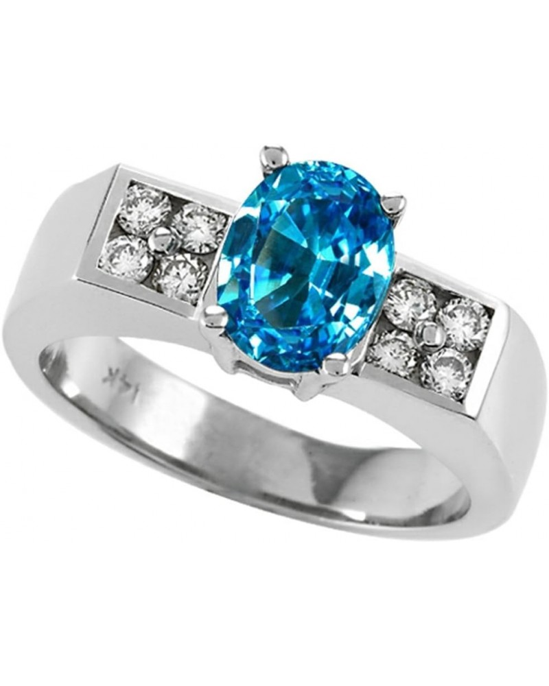 Tommaso Design Solid 14k White Gold Contemporary Modern Oval Ring Blue Topaz $450.99 Rings