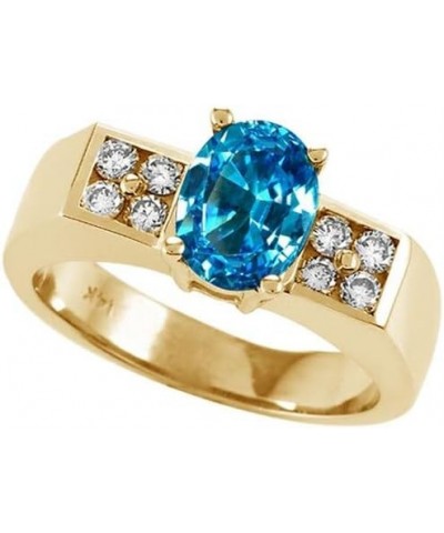 Tommaso Design Solid 14k White Gold Contemporary Modern Oval Ring Blue Topaz $450.99 Rings