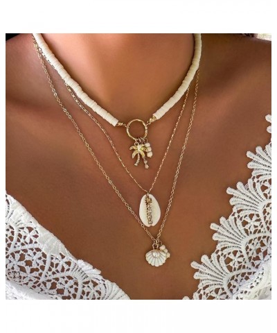 3 Pcs Puka Shell Necklace for Women Girls Cowrie Shell Necklace with Coco Tree Seashell Pearl Pendant Chocker Necklace Set Je...