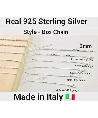 925 Sterling Silver Box Chain 0.80 MM, 1 MM, 1.25 MM, 1.5MM, 2 MM, 3 MM Necklace Gift for Men Women 16, 18, 20, 22, 24 Inches...