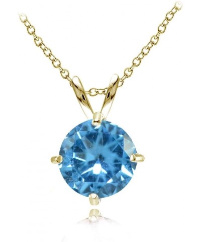 Yellow Gold Flashed Sterling Silver Simulated Gemstone 7mm Round Solitaire Pendant Necklace Simulated Blue Topaz $21.59 Neckl...