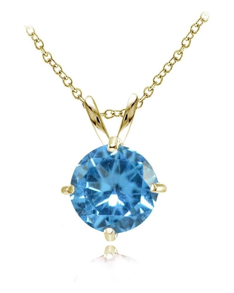 Yellow Gold Flashed Sterling Silver Simulated Gemstone 7mm Round Solitaire Pendant Necklace Simulated Blue Topaz $21.59 Neckl...