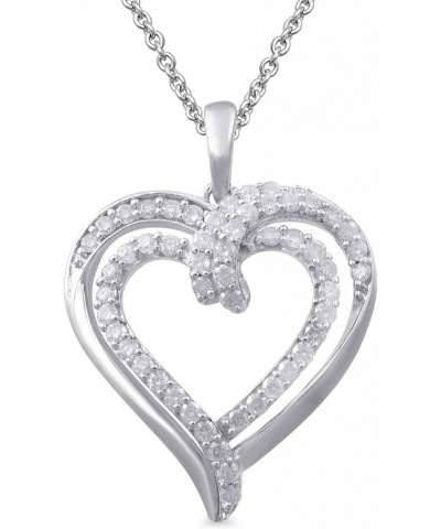 Double Heart Necklace Pendant with Natural White Round Diamonds 1/2 Cttw in Sterling Silver 18 Inch Cable Chain $84.05 Necklaces