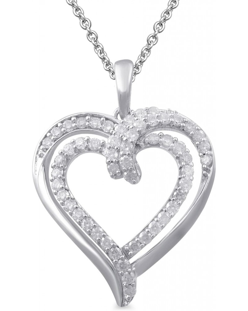 Double Heart Necklace Pendant with Natural White Round Diamonds 1/2 Cttw in Sterling Silver 18 Inch Cable Chain $84.05 Necklaces