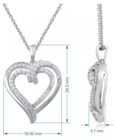 Double Heart Necklace Pendant with Natural White Round Diamonds 1/2 Cttw in Sterling Silver 18 Inch Cable Chain $84.05 Necklaces