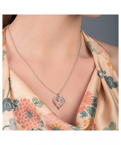 Double Heart Necklace Pendant with Natural White Round Diamonds 1/2 Cttw in Sterling Silver 18 Inch Cable Chain $84.05 Necklaces