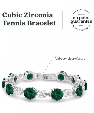 CZ Tennis Bracelet - Rd 8mm CZ & Rd 5mm White CZ - Silver Over Brass - 7 Inch Simulated- Emerald $10.59 Bracelets