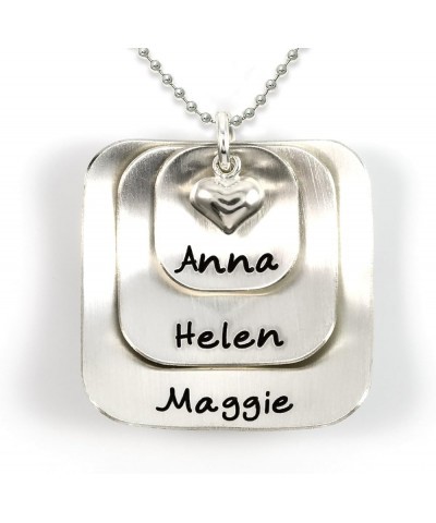 Square Lucky Three Sterling Silver Personalized Necklace Comes with 3 Customizable Charms and a Sterling Silver Heart Charm. ...