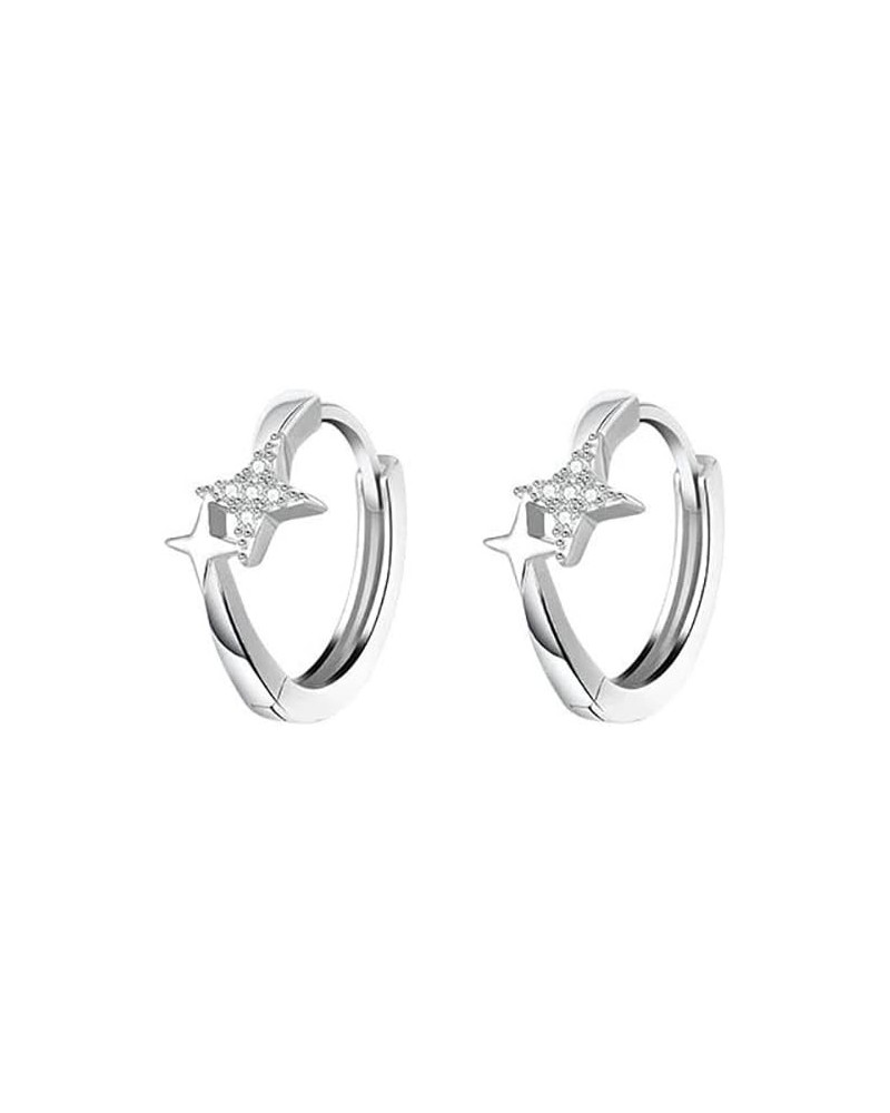 Cute Cross Star Mini Hoop Earrings 925 Sterling Silver Crystal Cubic Zirconia Cross Starburst Cartilage Tiny Huggie Hoops Ear...