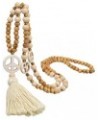 Women Tassel Charm Pendant Necklace Wooden Beads Peace Sign Sweater Necklace $9.68 Necklaces