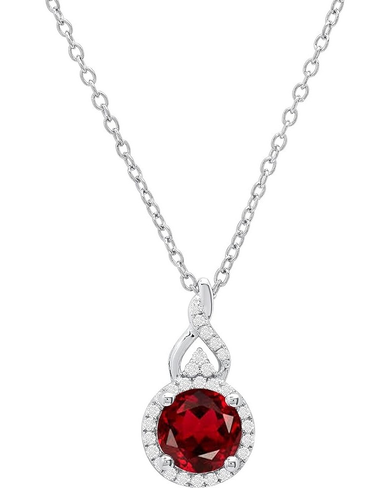 Round White Diamond & Gemstone Ladies Pendant (Silver Chain Included), Available in Various Gemstones & Metal 10K/14K/18K Gol...