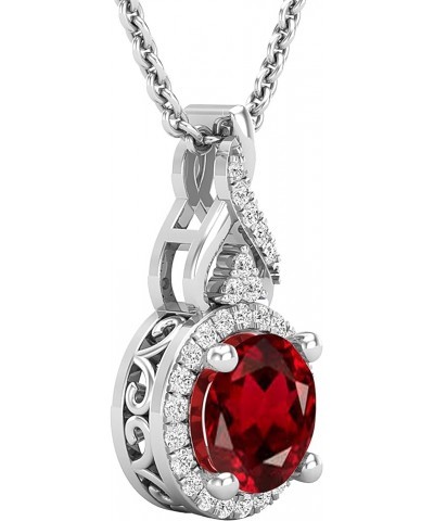 Round White Diamond & Gemstone Ladies Pendant (Silver Chain Included), Available in Various Gemstones & Metal 10K/14K/18K Gol...