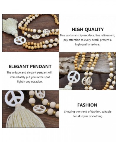 Women Tassel Charm Pendant Necklace Wooden Beads Peace Sign Sweater Necklace $9.68 Necklaces