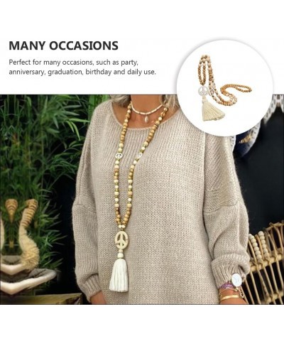 Women Tassel Charm Pendant Necklace Wooden Beads Peace Sign Sweater Necklace $9.68 Necklaces