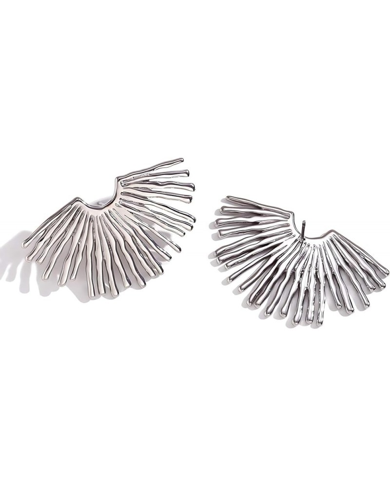 18K Gold-Plated Stainless Steel Radial Fan-Shaped Stud Earrings for Women White Gold $11.59 Earrings