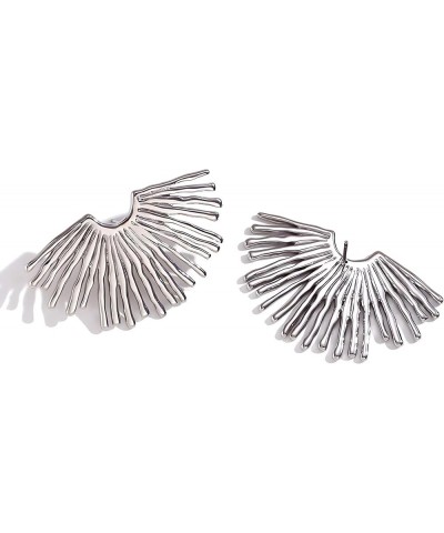 18K Gold-Plated Stainless Steel Radial Fan-Shaped Stud Earrings for Women White Gold $11.59 Earrings