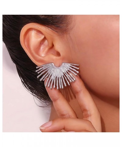 18K Gold-Plated Stainless Steel Radial Fan-Shaped Stud Earrings for Women White Gold $11.59 Earrings