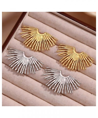 18K Gold-Plated Stainless Steel Radial Fan-Shaped Stud Earrings for Women White Gold $11.59 Earrings