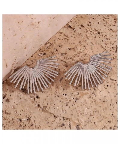 18K Gold-Plated Stainless Steel Radial Fan-Shaped Stud Earrings for Women White Gold $11.59 Earrings