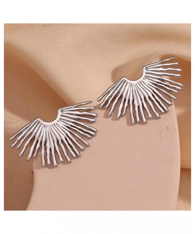 18K Gold-Plated Stainless Steel Radial Fan-Shaped Stud Earrings for Women White Gold $11.59 Earrings