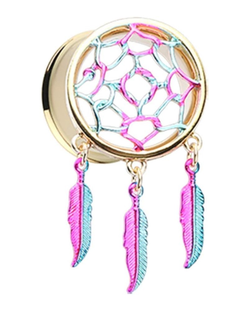 Golden Dreamcatcher Feather Dangle Ear Gauge WildKlass Plug 2 GA (6.5mm) $13.76 Body Jewelry