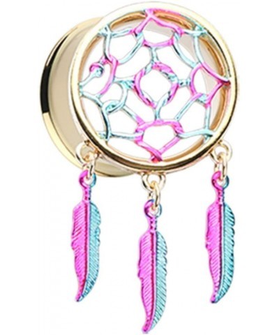 Golden Dreamcatcher Feather Dangle Ear Gauge WildKlass Plug 2 GA (6.5mm) $13.76 Body Jewelry