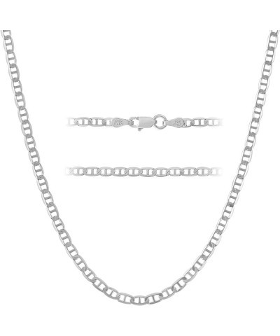 Solid 925 Sterling Silver Italian 3mm Diamond-Cut Mariner Link Chain Necklace - for Men & Women with Lobster Clasp - Made in ...