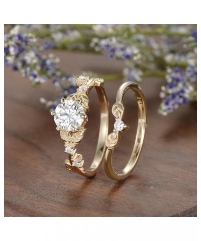 S925 10k 14k 18k Gold 1CT Round Cut Moissanite Engagement Rings for Women Vintage Bridal Set 2pcs Unique Leafy Cluster Branch...