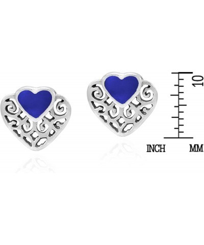 Romantic Filigree Heart with Simulated Blue Lapis-Lazuli Inlay Stud Earrings $11.03 Earrings