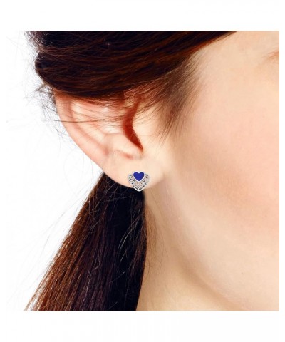 Romantic Filigree Heart with Simulated Blue Lapis-Lazuli Inlay Stud Earrings $11.03 Earrings