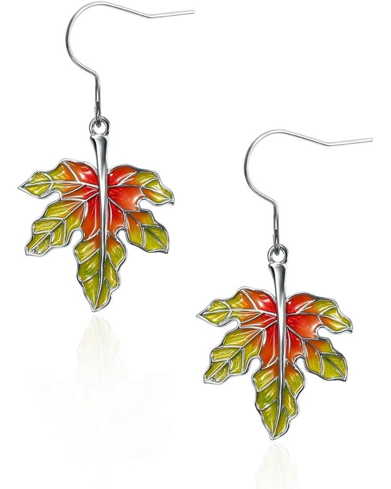 Titanium Fish Hook Earrings for Sensitive Ears, Copper Material, Plant Drop Design, Girls Red Maple Leaf $7.64 Earrings