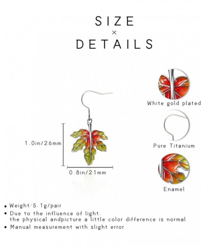 Titanium Fish Hook Earrings for Sensitive Ears, Copper Material, Plant Drop Design, Girls Red Maple Leaf $7.64 Earrings