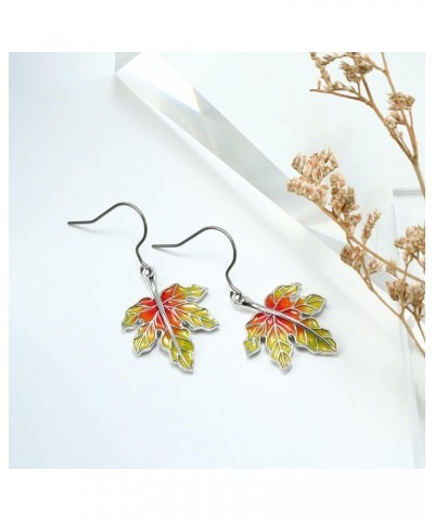 Titanium Fish Hook Earrings for Sensitive Ears, Copper Material, Plant Drop Design, Girls Red Maple Leaf $7.64 Earrings