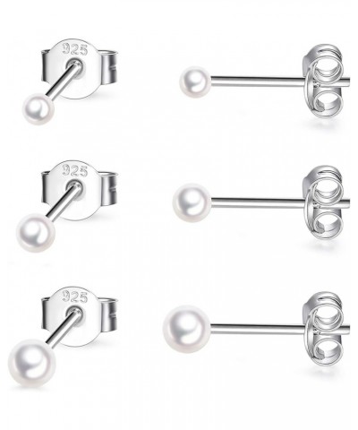 Sterling Silver Stud Earrings for Women Girls- 3 Pairs Tiny Ball Stud Earrings Round CZ Cubic Zirconia Earrings Pearl Earring...