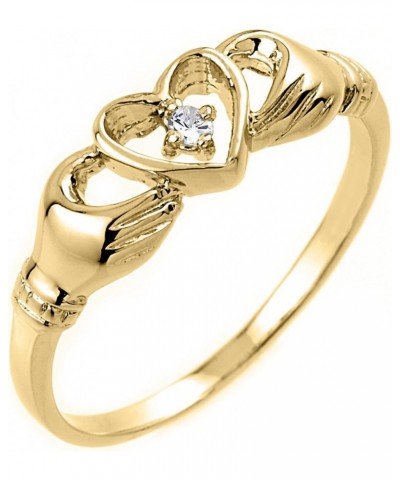 14k Yellow Gold Diamond Accent Solitaire Open Heart Claddagh Ring (J-K Color, I1-I2 Clarity) $121.00 Rings