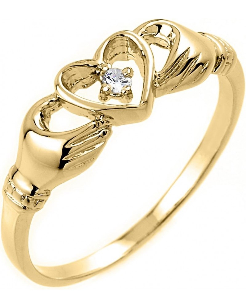 14k Yellow Gold Diamond Accent Solitaire Open Heart Claddagh Ring (J-K Color, I1-I2 Clarity) $121.00 Rings