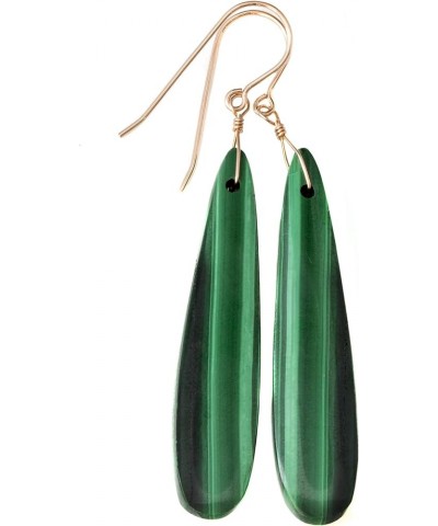 Green Malachite Earrings Smooth Cut Long Dangle Teardrops 2.5 Inches Rose Gold $44.00 Earrings