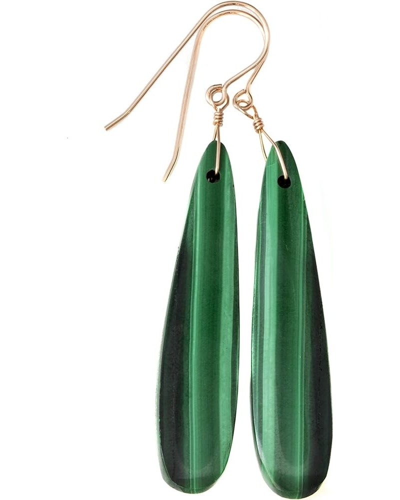 Green Malachite Earrings Smooth Cut Long Dangle Teardrops 2.5 Inches Rose Gold $44.00 Earrings