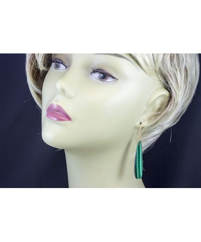 Green Malachite Earrings Smooth Cut Long Dangle Teardrops 2.5 Inches Rose Gold $44.00 Earrings