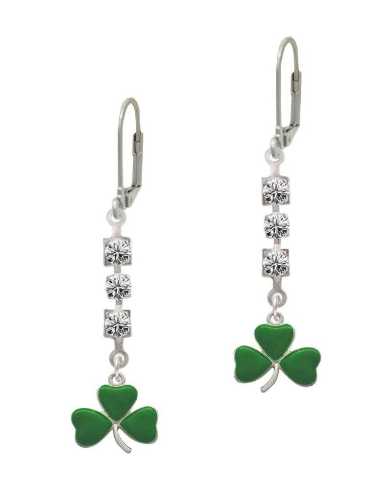 Green Three Leaf Clover - Shamrock - Crystal Madison Leverback Earrings $20.29 Earrings