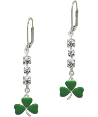 Green Three Leaf Clover - Shamrock - Crystal Madison Leverback Earrings $20.29 Earrings